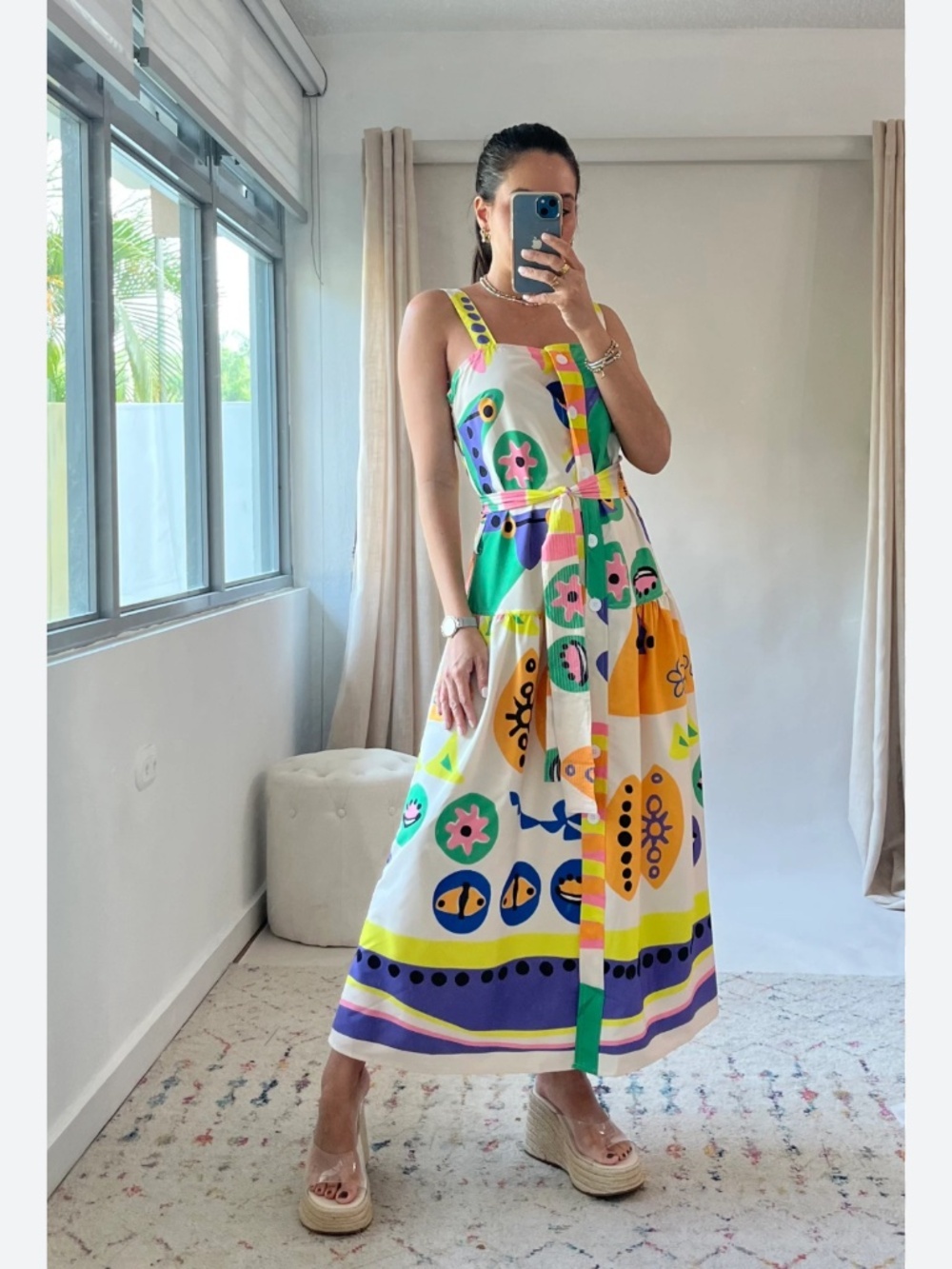 Zara Printed Colourful Button Front Midi Dress L - Picture 2 of 15